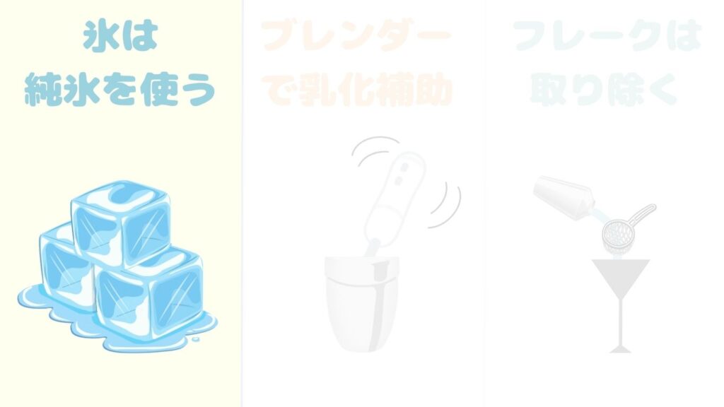 グラスホッパー　作るポイント　氷　写真