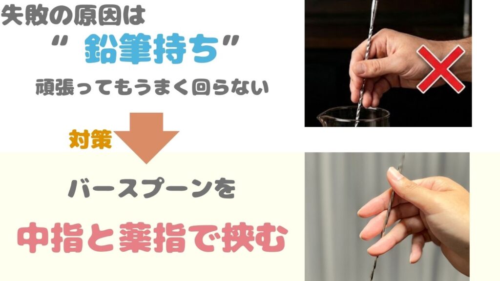 バースプーン 回らない 原因 持ち方 写真